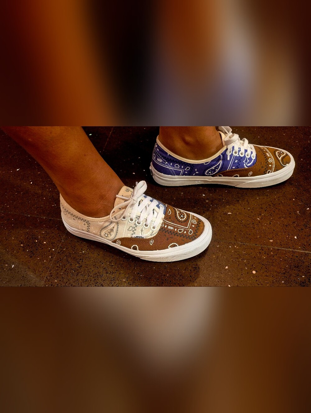 Vans Tri-Color Paisley Canvas Low-Top Sneakers in Brown, Blue & White